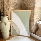 Beige, white, sage green relief table.