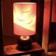 Lampe violette en céramique, abat jour en soie peinte, années 70