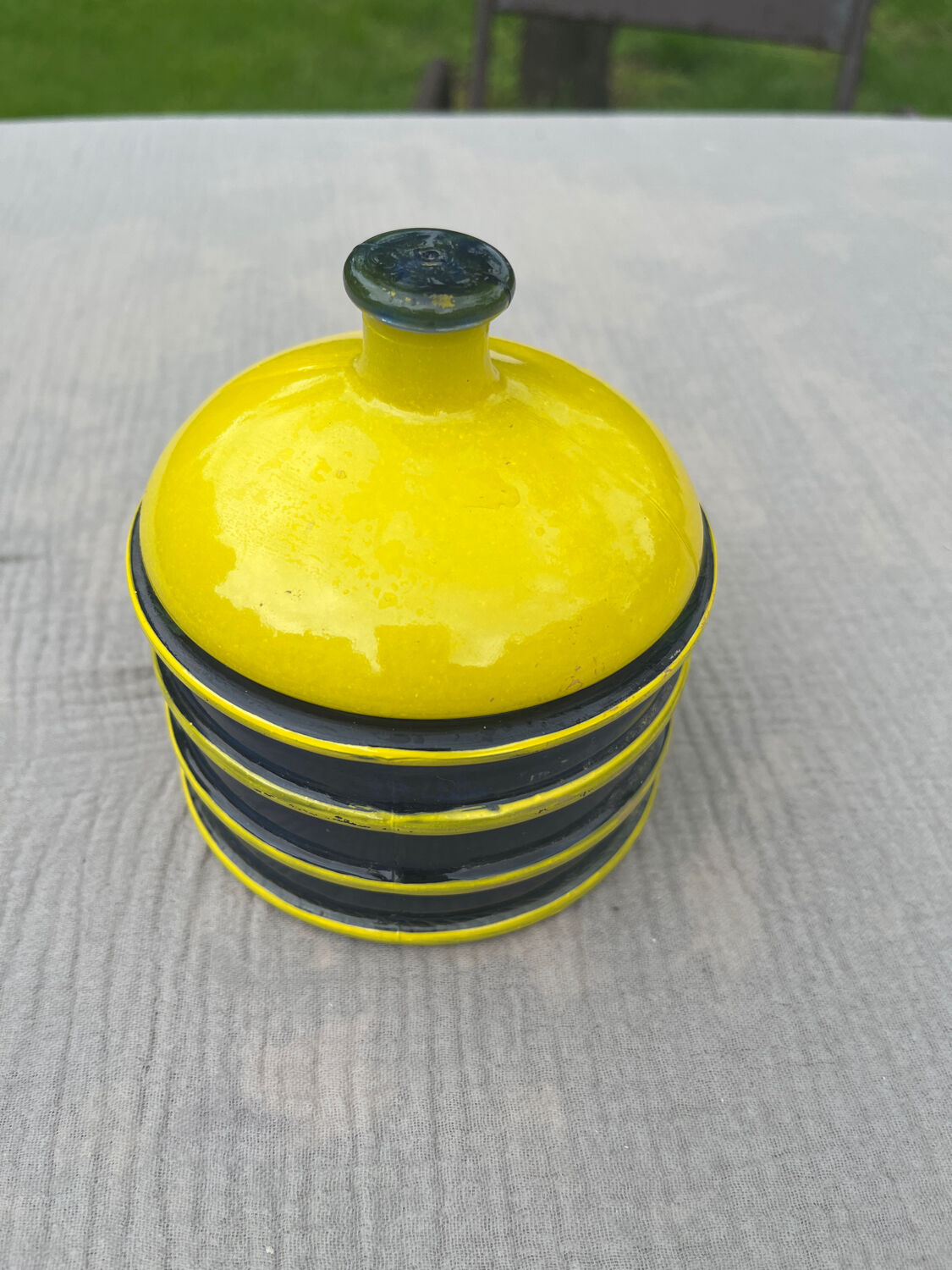 Yellow and navy jar