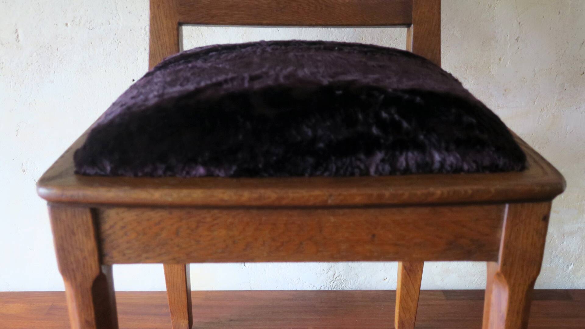 Art nouveau side chair in oak and royal purple velvet, 1900