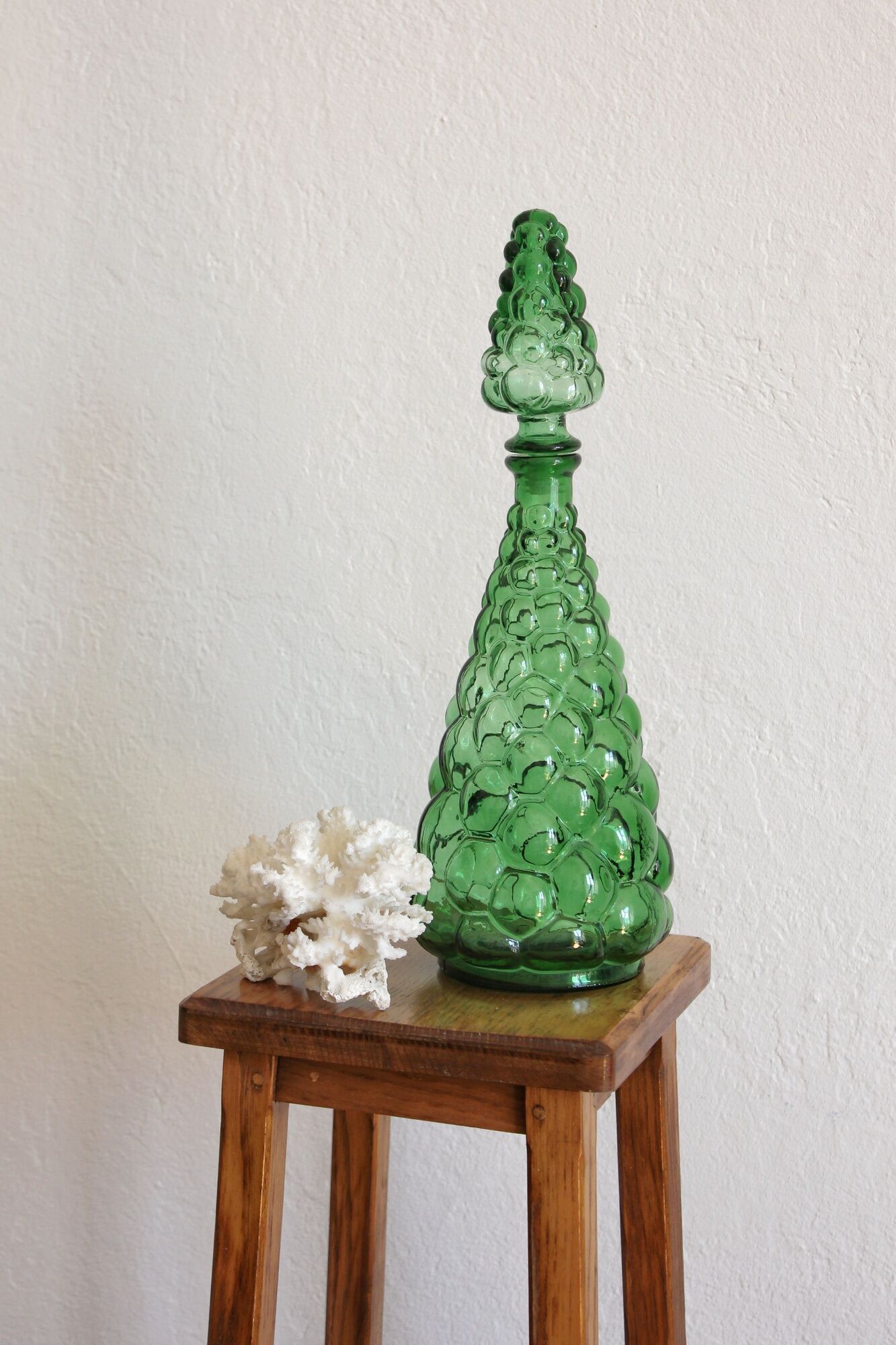 Carafe Italian bottle in vintage green empoli glass