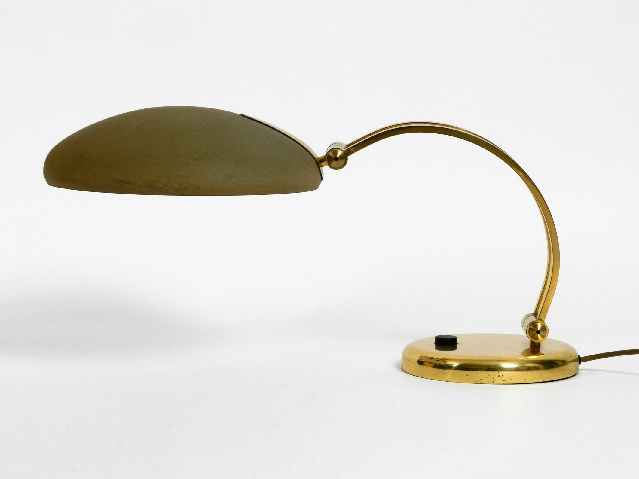 Huge 1970s brass table lamp with adjustable neck and shade from Hillebrand