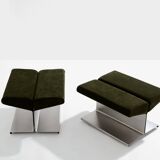 Pair of ottomans by Paul Geoffroy, brushed steel and alcantara, 1975