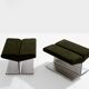 Pair of ottomans by Paul Geoffroy, brushed steel and alcantara, 1975