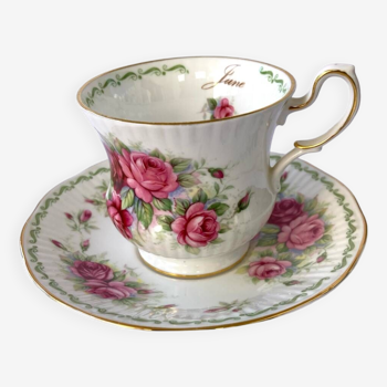 Queen's English porcelain tea cup and saucer “Special Flowers” June Rose