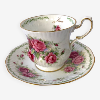 Tasse à thé et sous-tasse porcelaine anglaise Queen’s « Spécial Flowers » June Rose