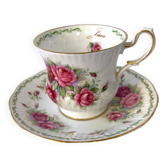 Tasse à thé et sous-tasse porcelaine anglaise Queen’s « Spécial Flowers » June Rose