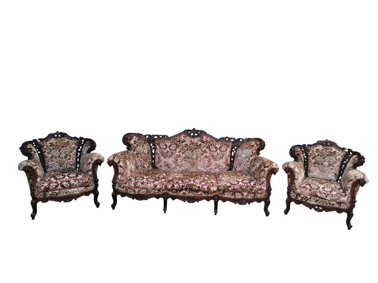 Divano et poltrone en style baroque piémontais en legno intagliato a mano e