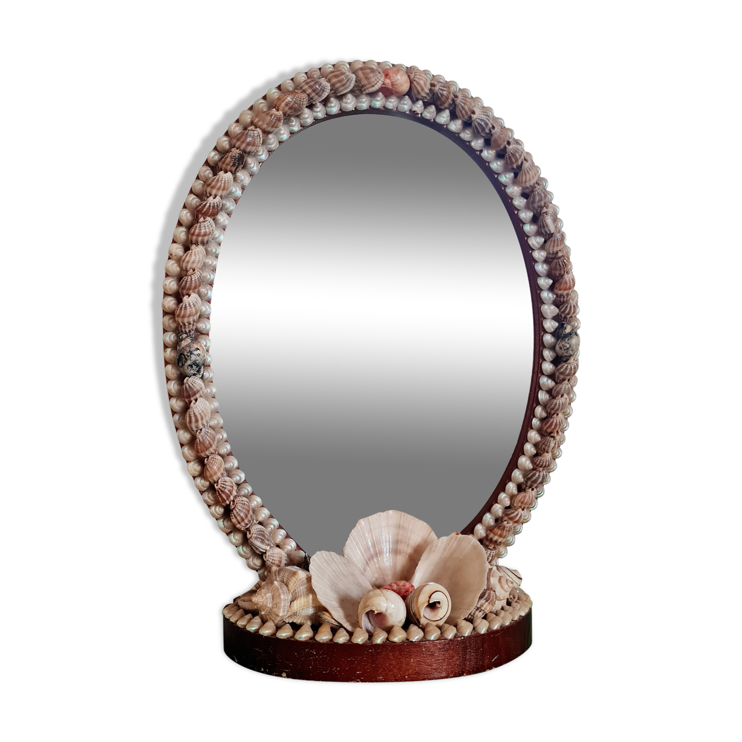 Oval mirror wood and vintage shells