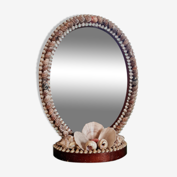 Oval mirror wood and vintage shells