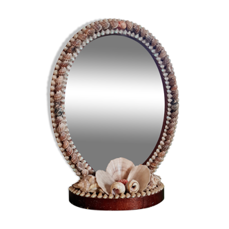 Oval mirror wood and vintage shells