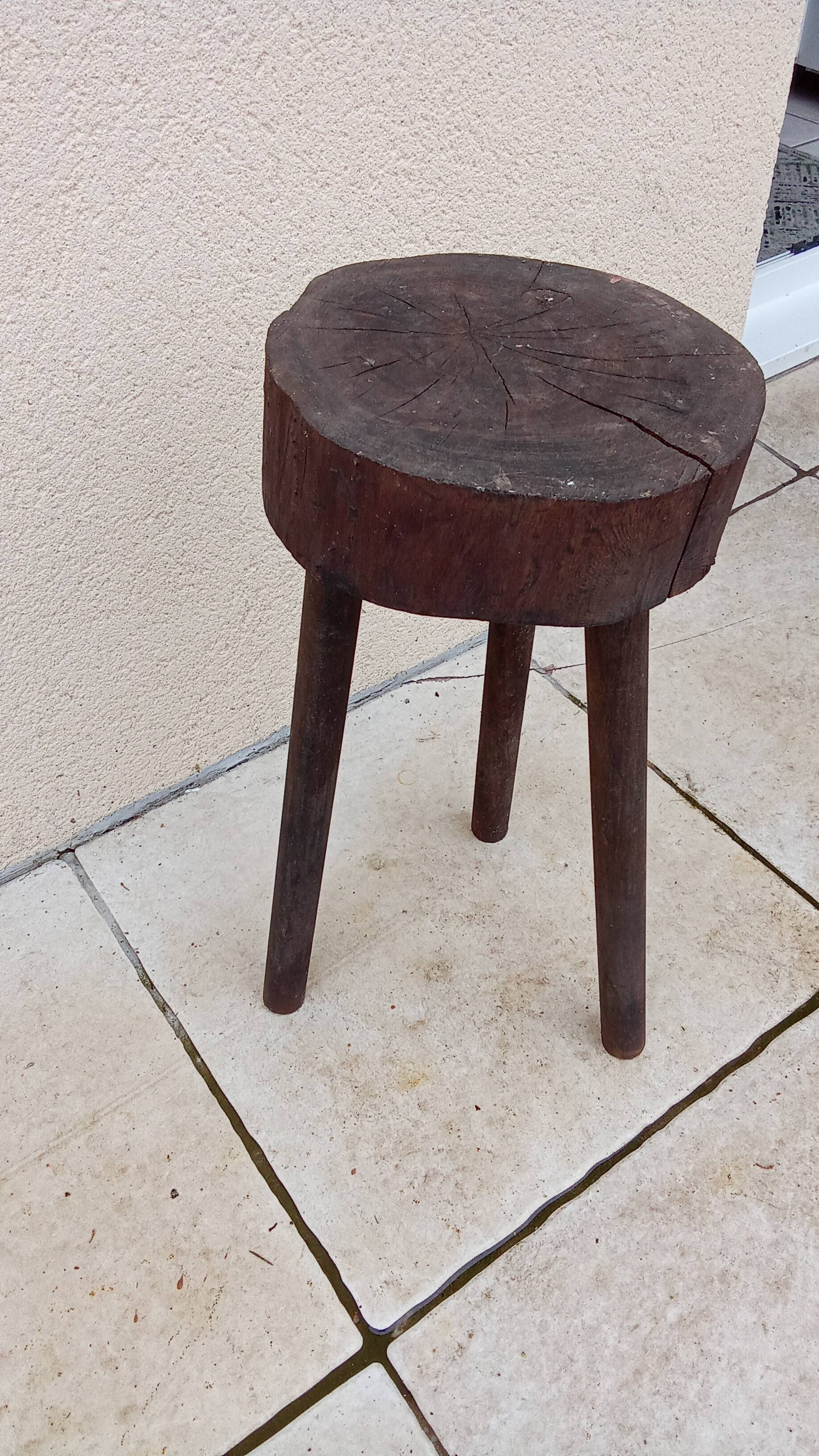 Vintage brutalist wooden stool