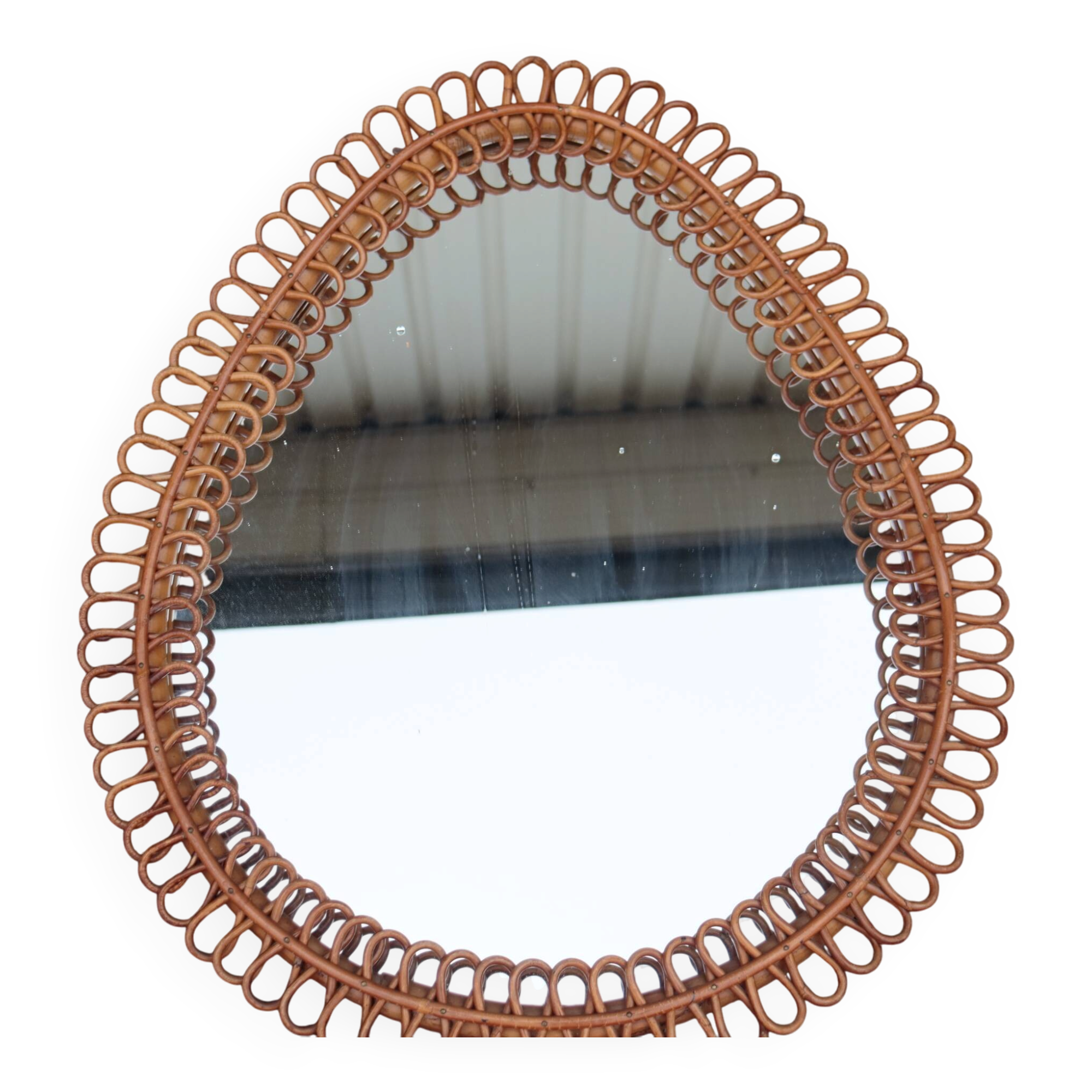 Large rattan mirror attributed to Franco Albini, Italy 1960.