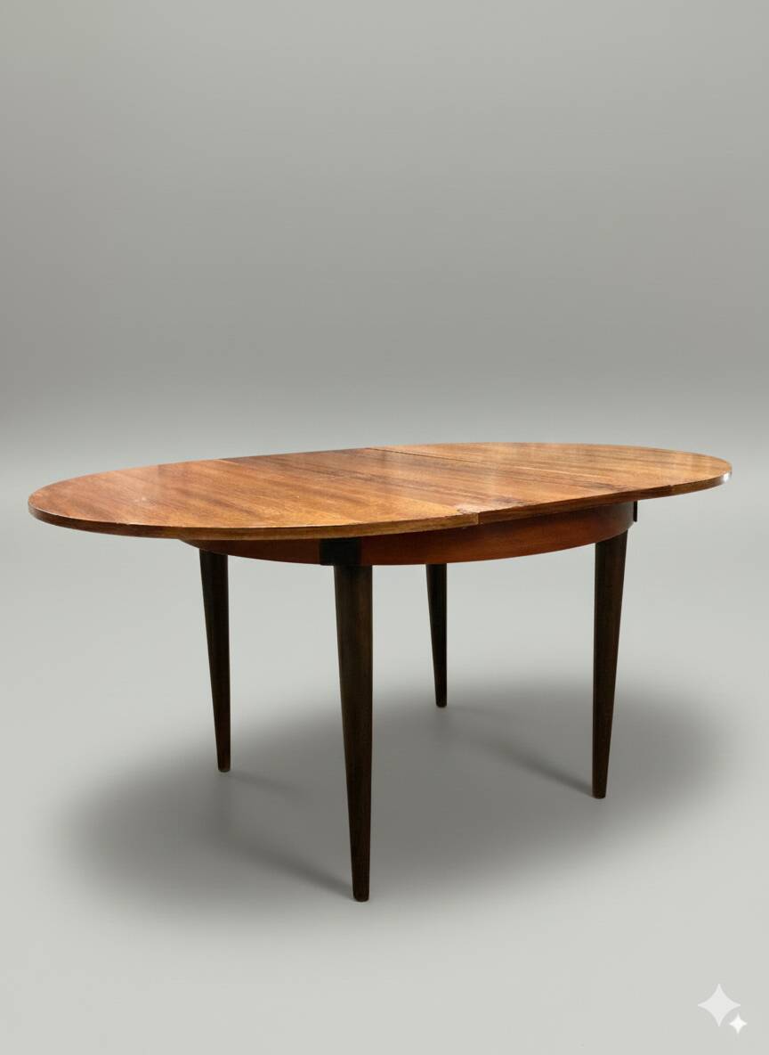 Vintage extendable round table in rosewood veneer – Ø110 cm