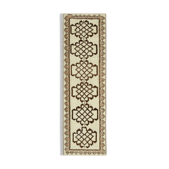Handmade antique oriental beige runner rug 100 cm x 323 cm