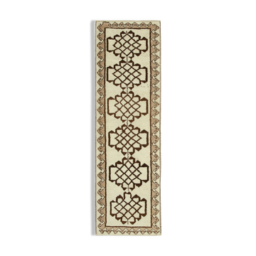 Handmade antique oriental beige runner rug 100 cm x 323 cm