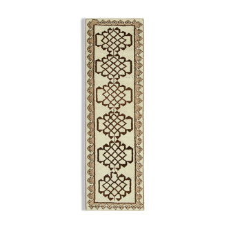 Tapis coureur beige oriental ancien fait à la main 100 cm x 323 cm