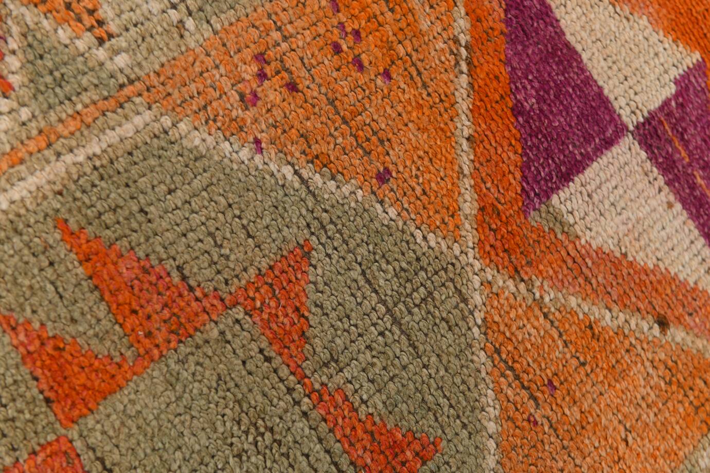 Soft Orange Vintage Wool Runner Rug For Kitchen, 74x307 Cm