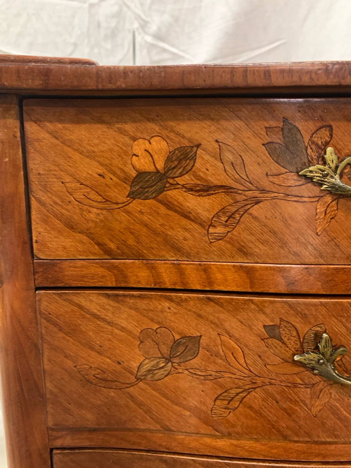 Louis XV style marquetry bedside table with floral flower