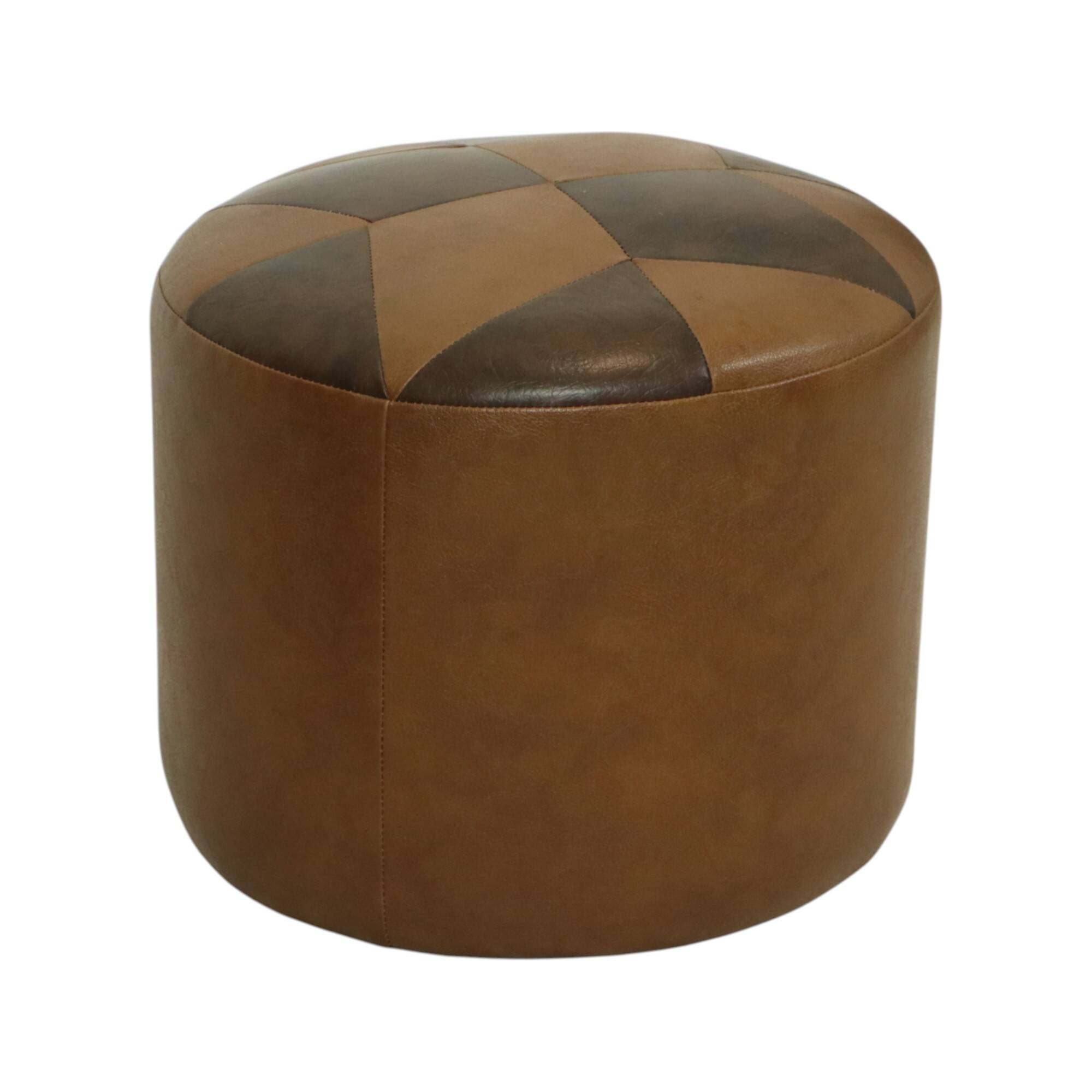 Round Vintage Pouf Brown Star Motif Skai Sixties