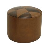 Round Vintage Pouf Brown Star Motif Skai Sixties