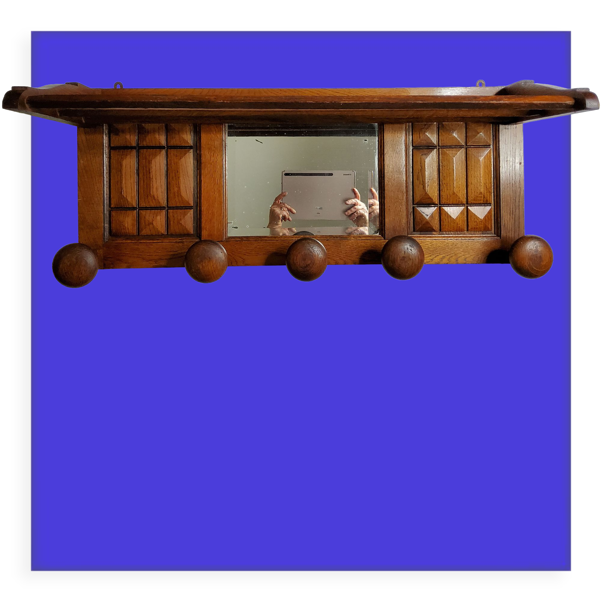 Wooden wall coat rack, 5 hooks, Art Deco style, 82 cm