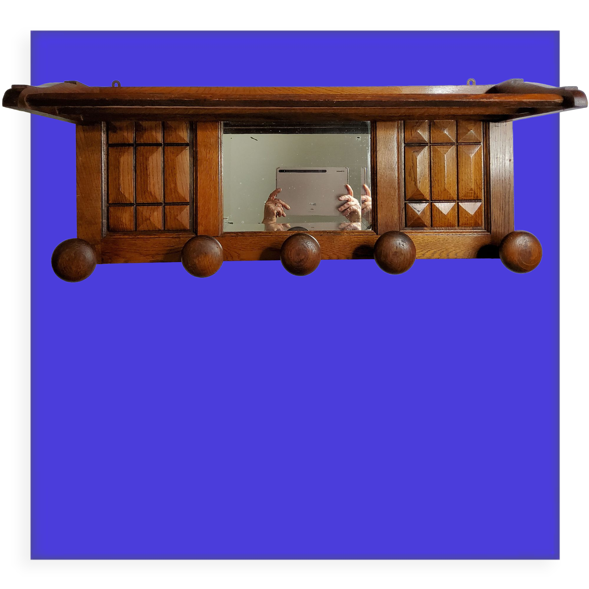 Wooden wall coat rack, 5 hooks, Art Deco style, 82 cm