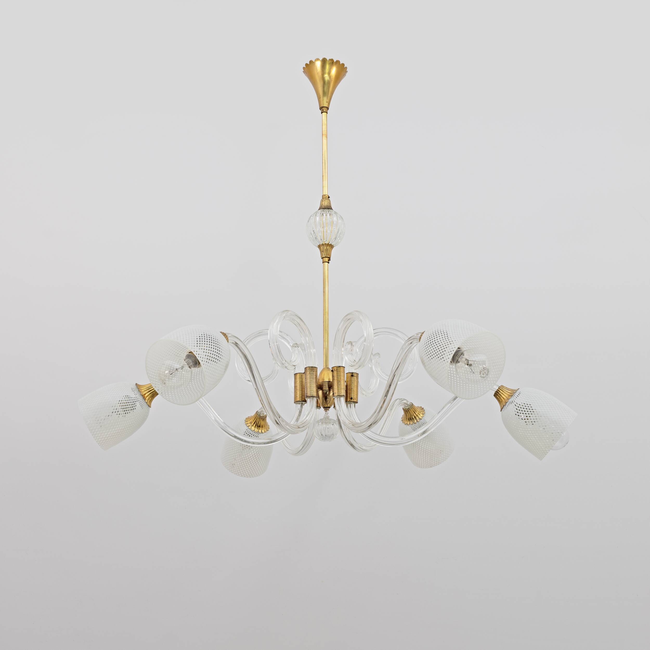 Lustre Art Déco en verre de Murano et laiton italien Ercole Barovier, années 1935