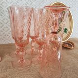 Set of 7 vintage rosaline champagne flutes