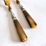Antique horn salad cutlery – shell decoration 1900