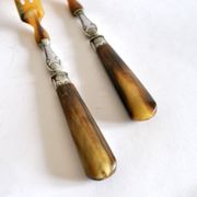 Antique horn salad cutlery – shell decoration 1900