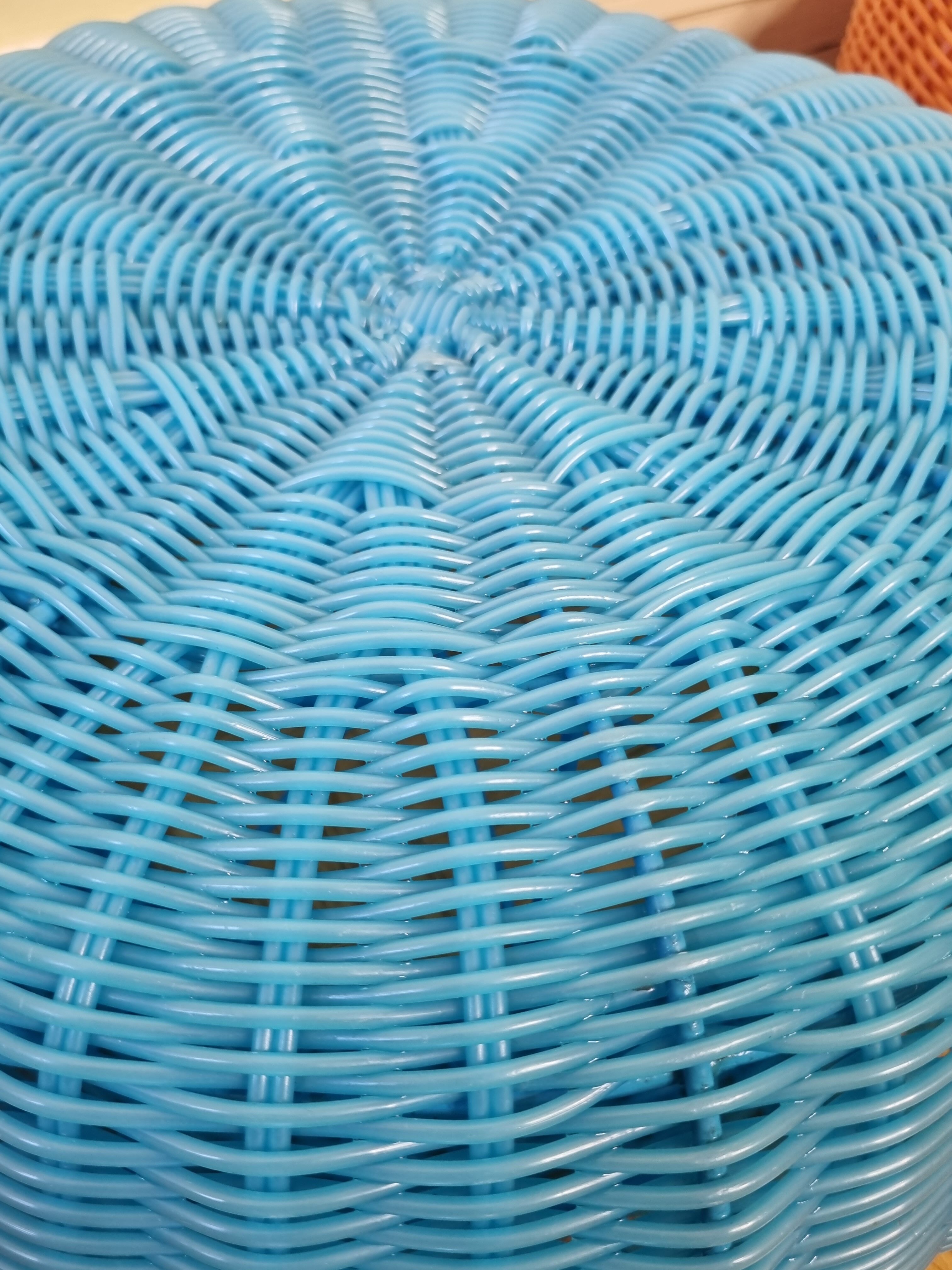 Pair of vintage blue and orange Ikea poufs, 80s