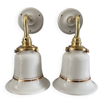 Pair of white opaline wall lights