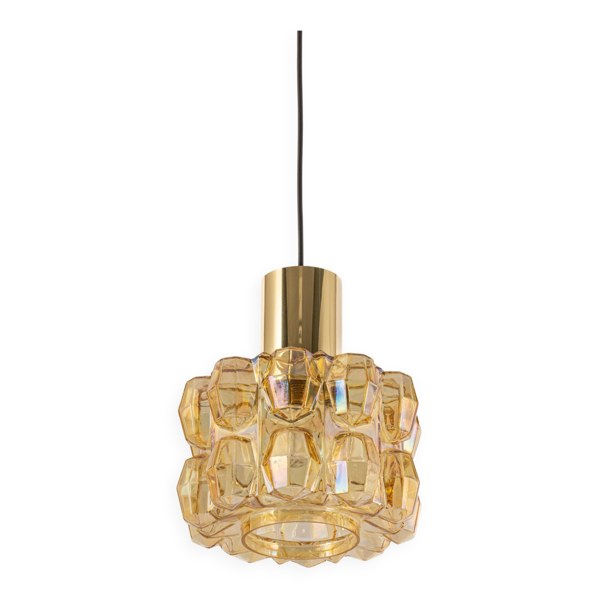 Large amber glass pendant by Limburg, Germany, 1970s.