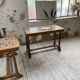 Set of two bistro tables in walnut and tiling from 1890.