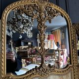 Paravent à 3 feuilles de la fin du xixe en bois doré et sculpté de style louis xvi