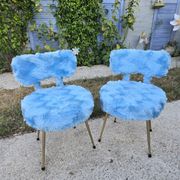 pair of Pelfran chairs blue faux fur - vintage