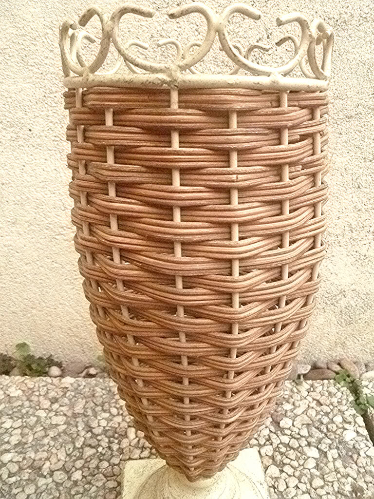 Vintage metal and wicker vase