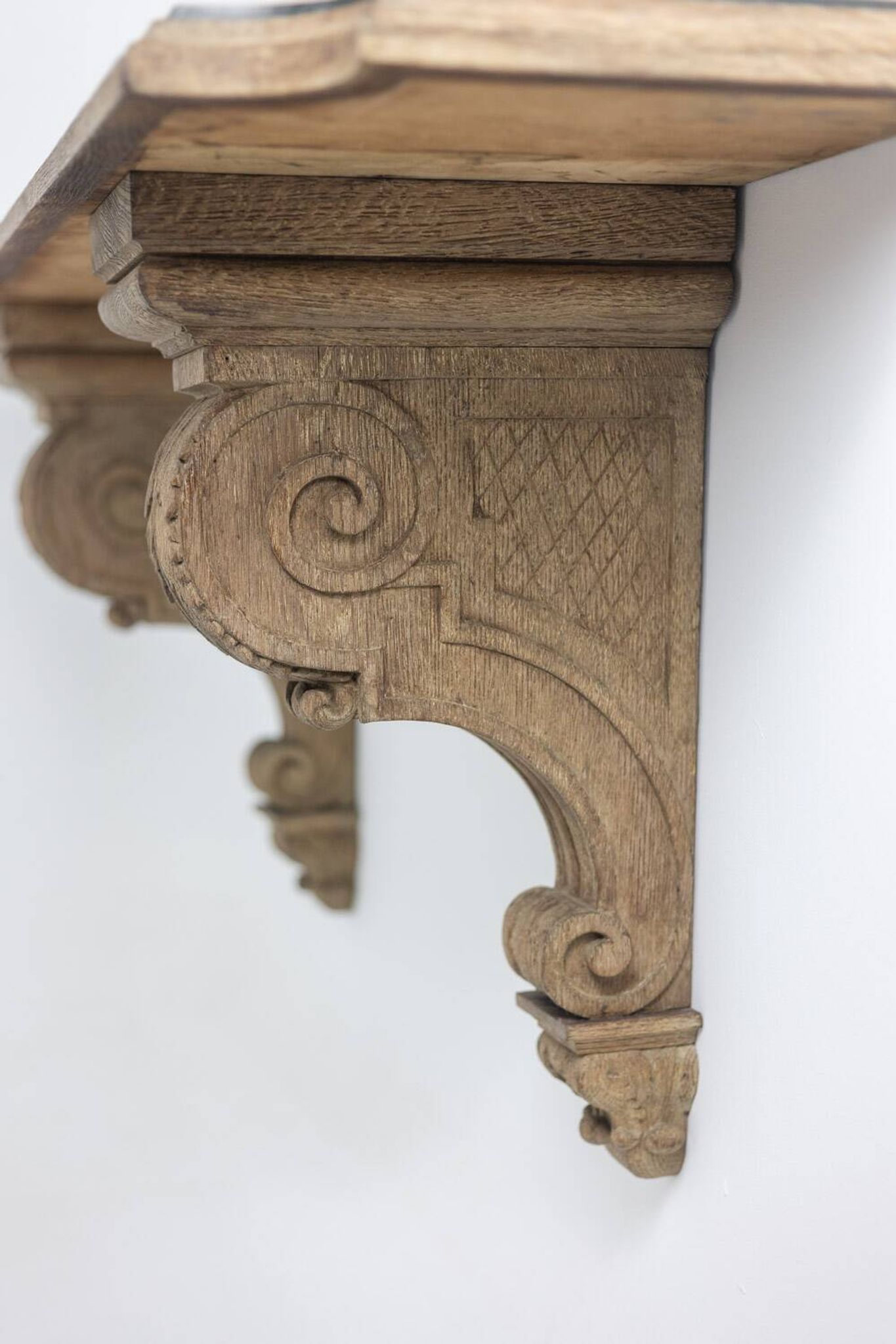 Jean-Charles Moreux. Console in carved oak and marble. 1940s.