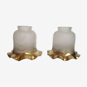 Lot de 2 abat-jour opaline et doré