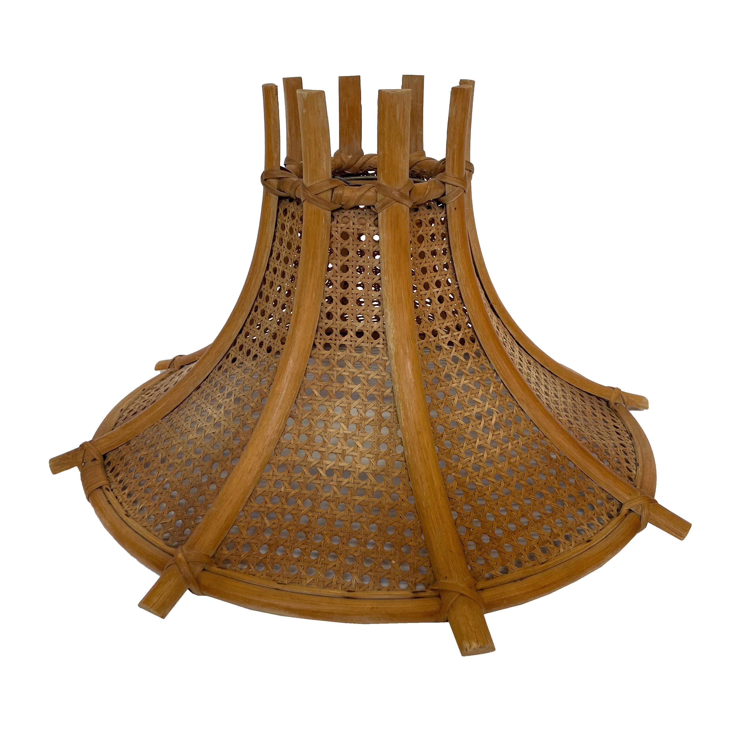 Vintage lampshade hanging lamp rattan and webbing 70s boho design minimalist