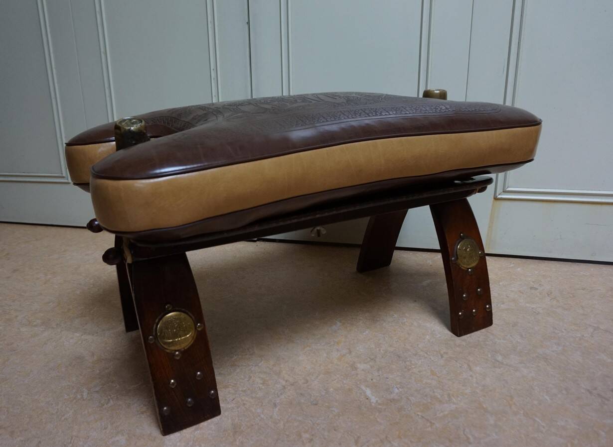 Brutalist Bedouin Camel Saddle Stool Ottoman in leather,1970s