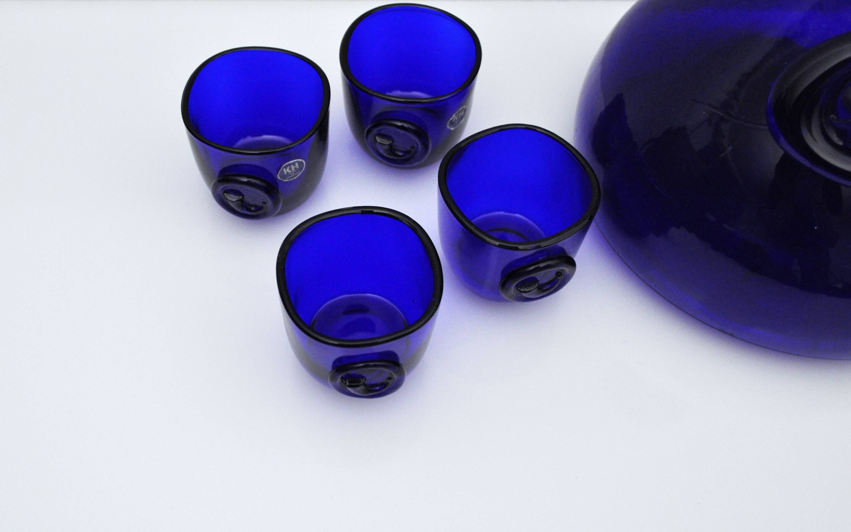 Cobalt Blue Viking Decanter and Cups, Holmegaard Glasværk, 1962