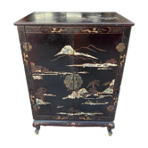 Meuble platines/vinyles asiatique en bois laqué