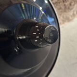 Large industrial pendant lampshade in black enamelled sheet metal.