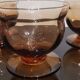 Set of 8 old vintage 70's amber brown cut glass glasses