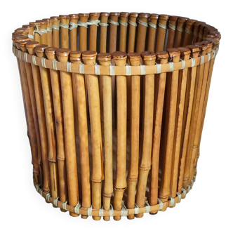 Corbeille cache-pot Art-populaire bambou et scoubidou années 50