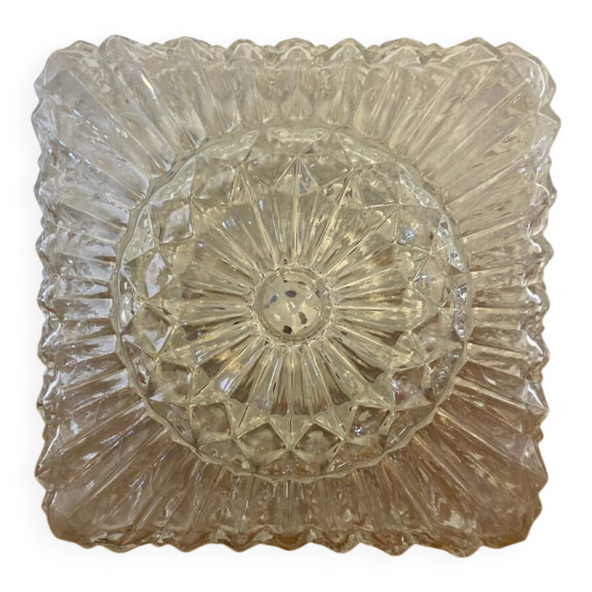 Antique Wall Lamp Ceiling Light Molded Glass + Vintage Black Metal Bracket