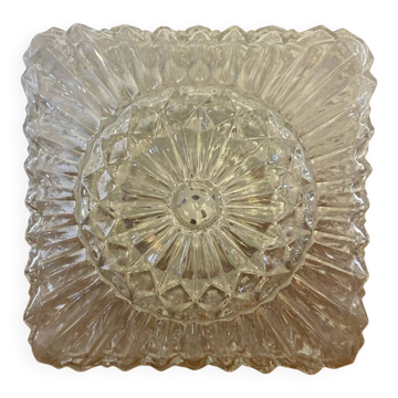 Plafonnier Applique Ancienne Verre Moulé + Support Metal Noir Vintage