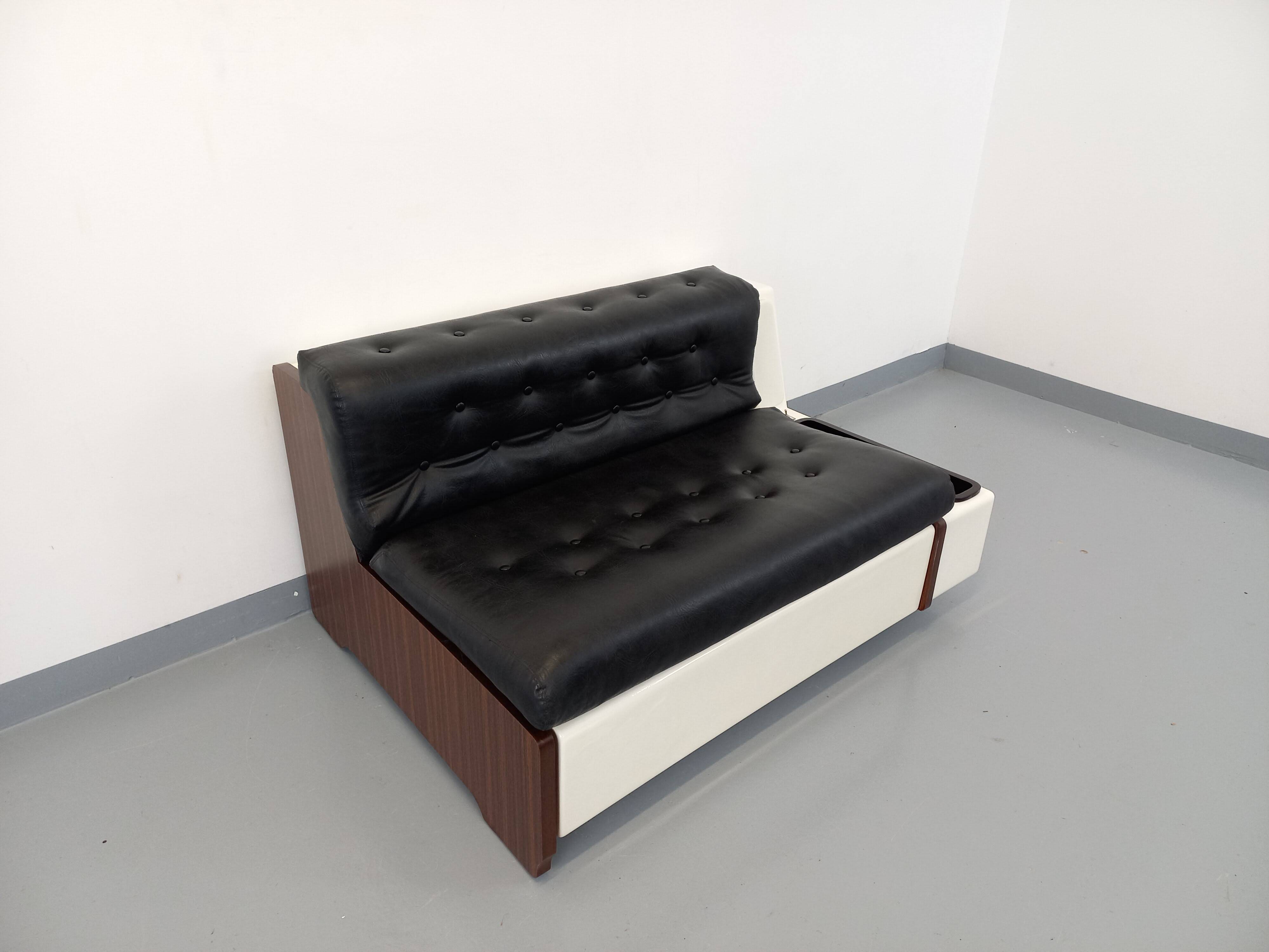 Vintage sofa bed bench with integrated lighting, Italian design Beka Tortuga, in skai, fiber